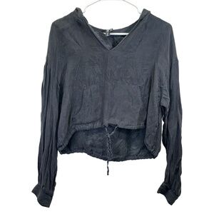 Zara Fillsens Woments Black Drawstring Waist VNeck Long Sleeve Hoodie Medium